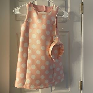 NWT Tahiri pink and white polka dot dress with matching headband, size 7